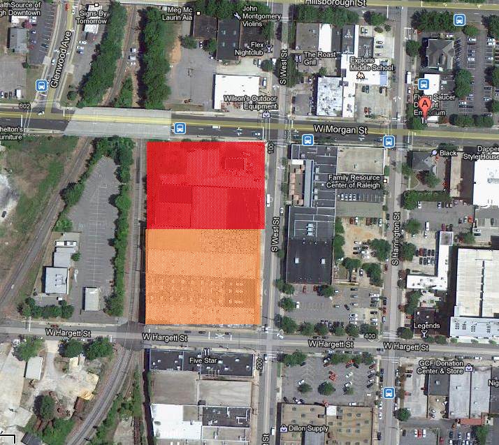 Area around 100 block of South West Street, Downtown Raleigh.