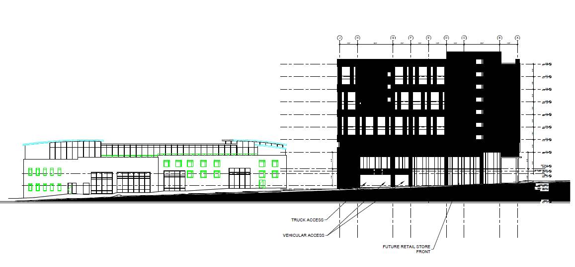 Parking Deck and Citrix building, east elevation plan.