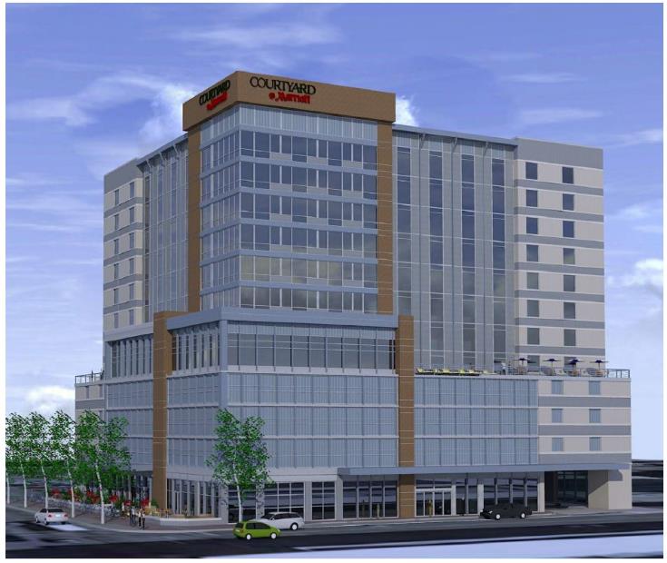 Rendering for downtown Raleigh Courtyard Marriot
