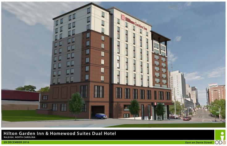 Rendering of Dual Brand Hilton Garden, view from Davie Street