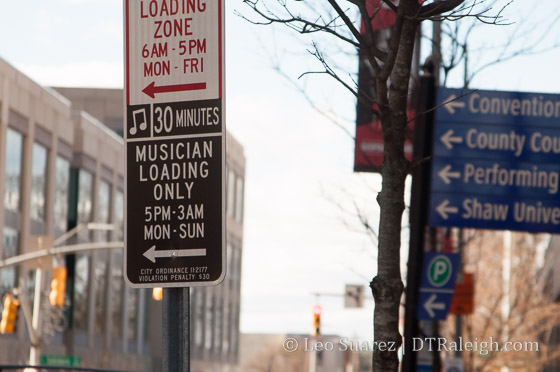 Musician Loading zone in downtown Raleigh