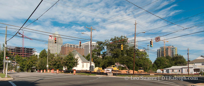 Corner of Person and Lenoir Streets, construction of The Ten starts.