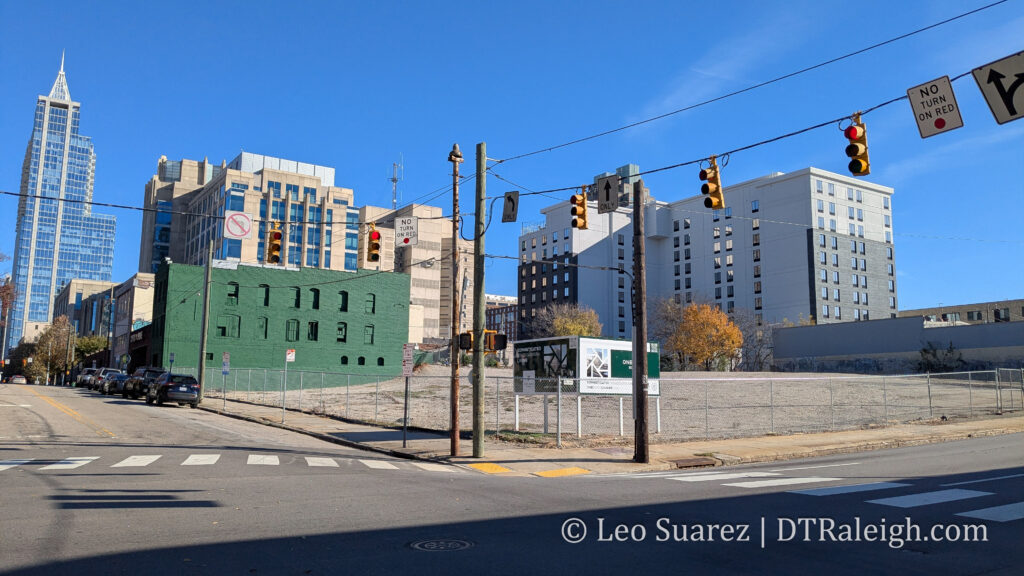 Photo of the corner of Martin and Dawson Streets, future location of One Nash Square