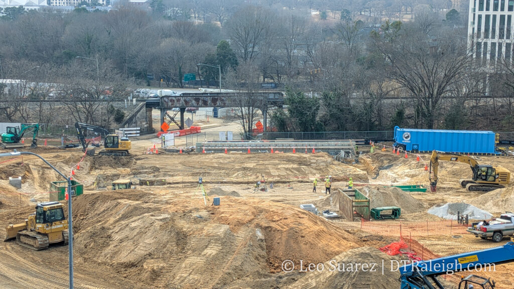 Photo of Red Hat Amphitheater construction, February 2026