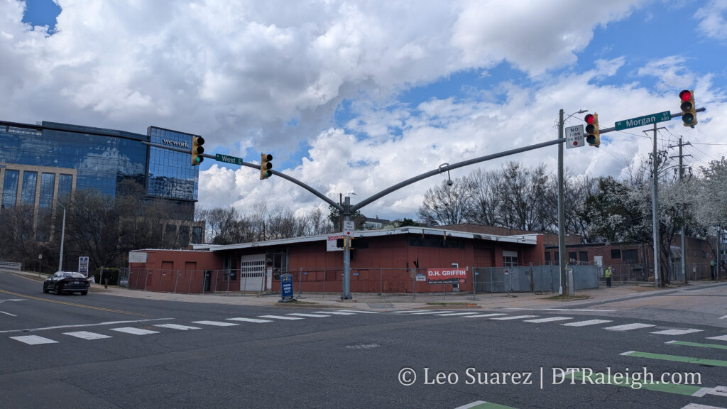 Photo of the northwest corner of Morgan and West Streets, March 2026