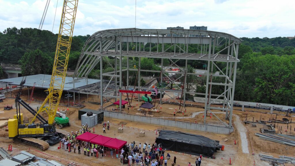 Image of the topping out ceremony at Red Hat Amphitheater, May 2026