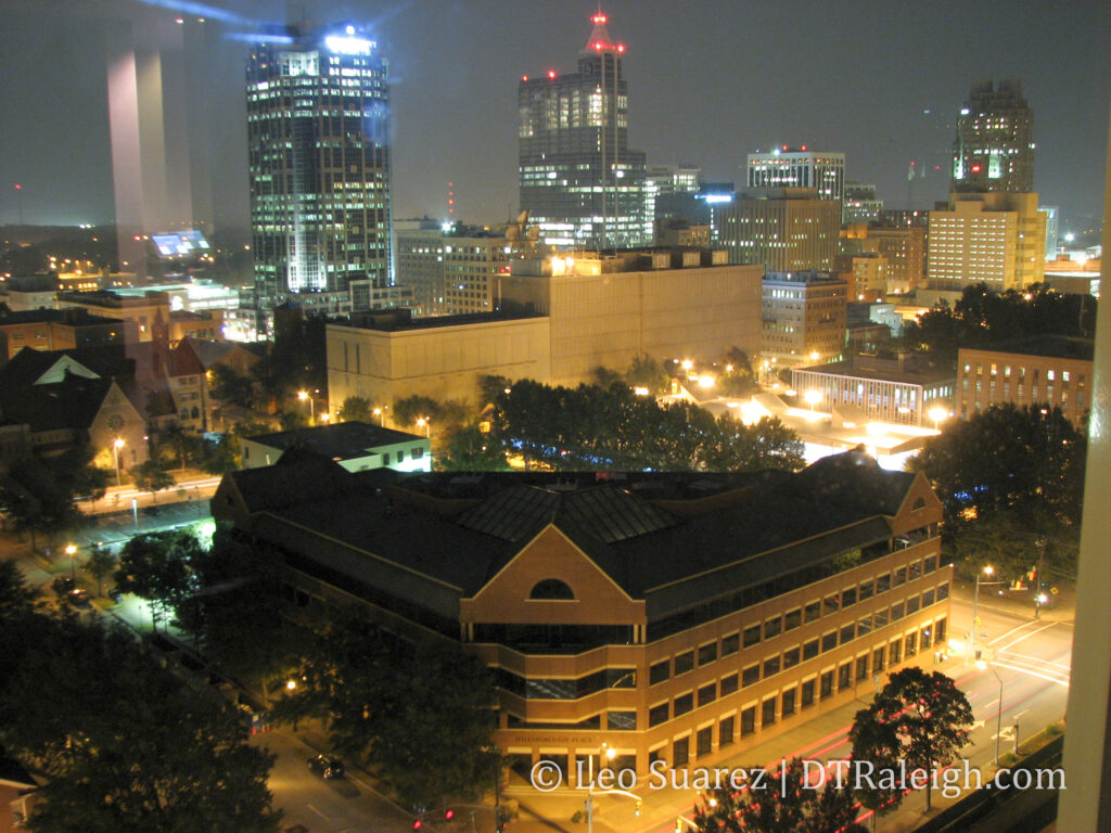 Photo of the Raleigh Skyline from the top of the Clarion Hotel, August 2008