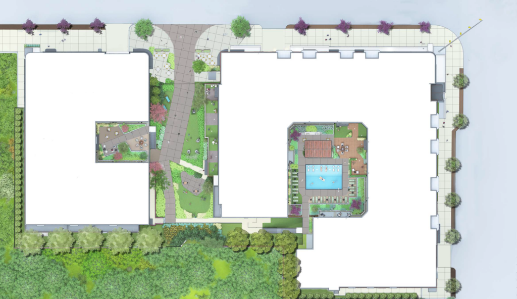 Aerial Rendering of Rosewood Apartments.
