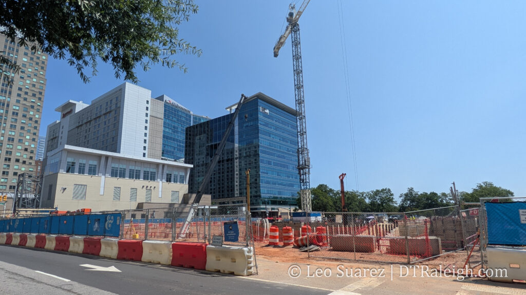 Photo of the Omni Hotel construction site, August 2026