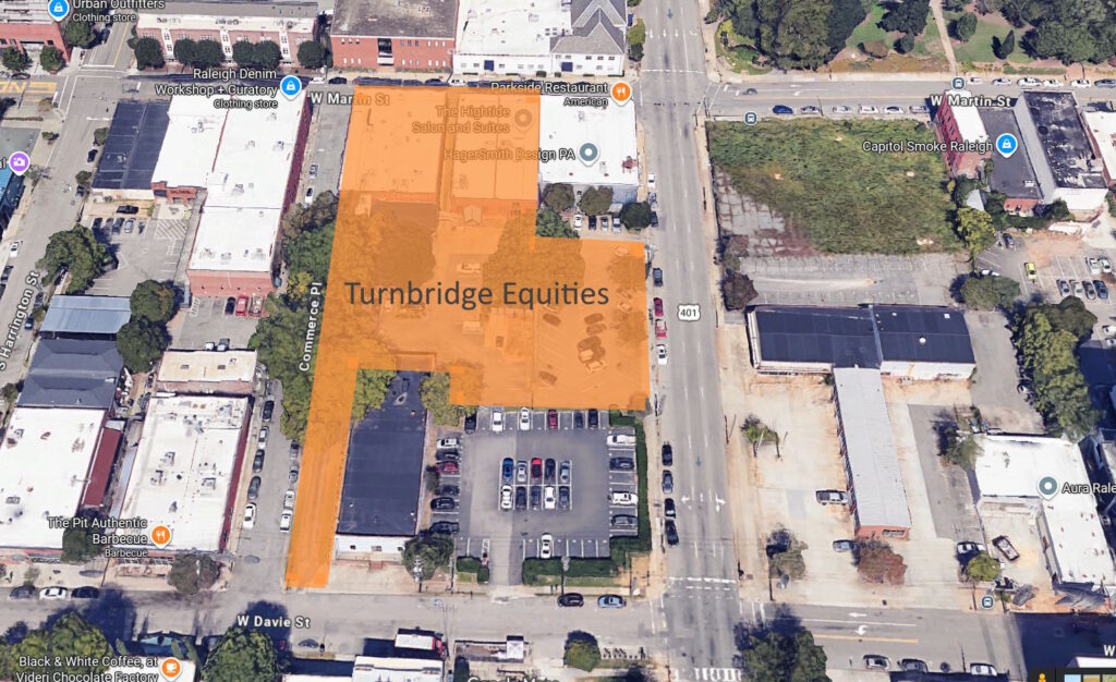 Aerial from Google Maps showing the properties in the warehouse district.