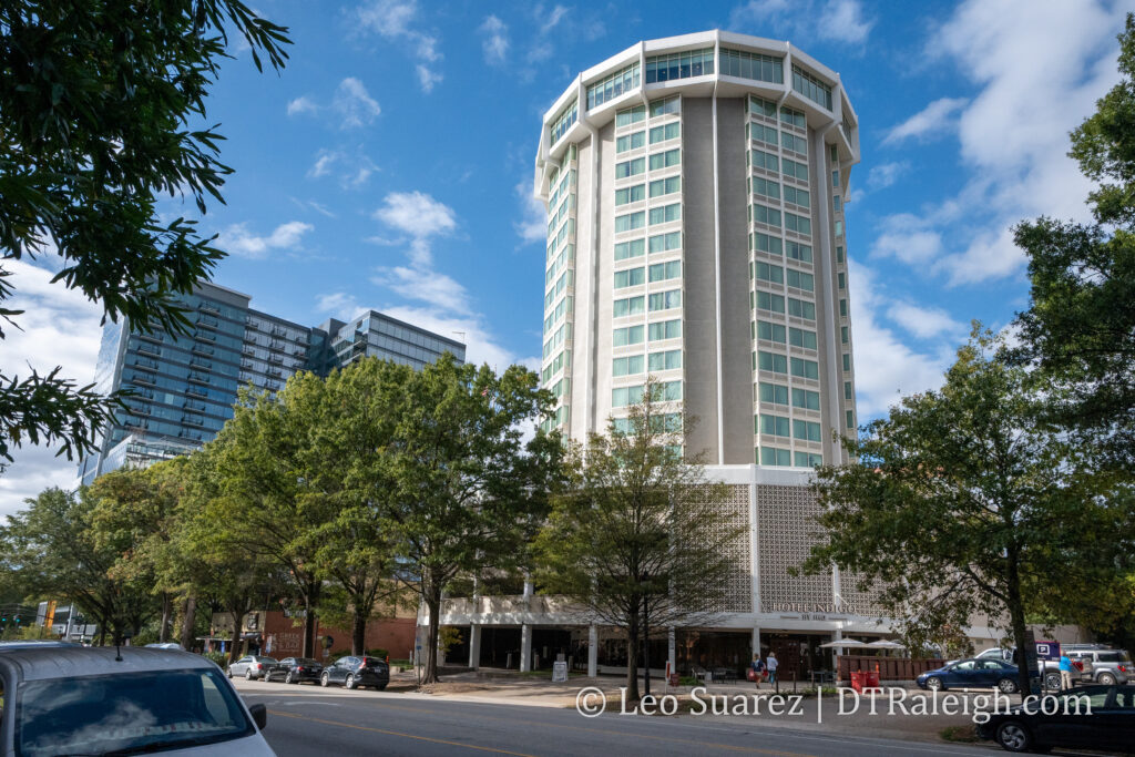 Photo of the Hotel Indigo on Hillsborough Street, October 2026.