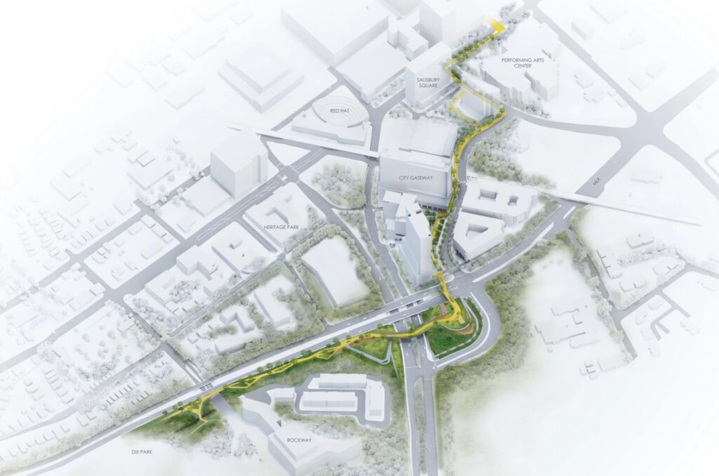 Map rendering of the Oakline planned for downtown Raleigh, 2026.